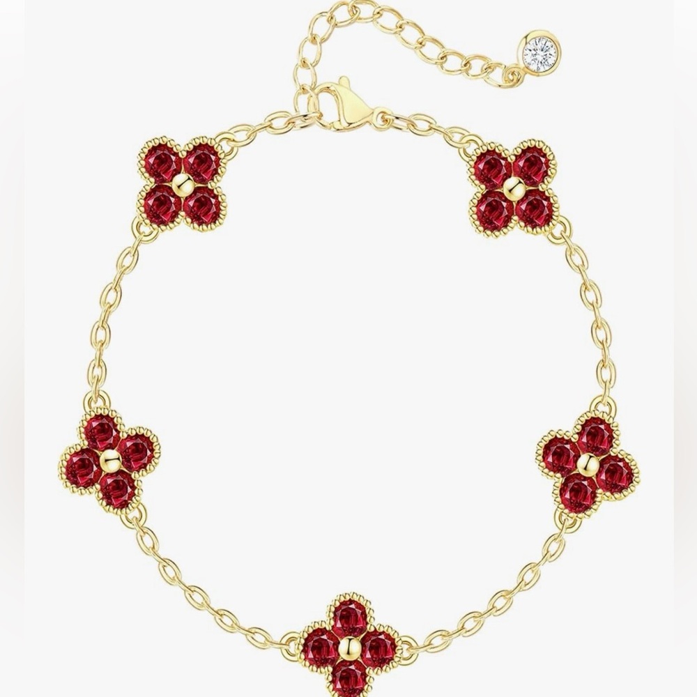 NEW 14K Gold Plated Elegant Gold and Red Floral Bracelet